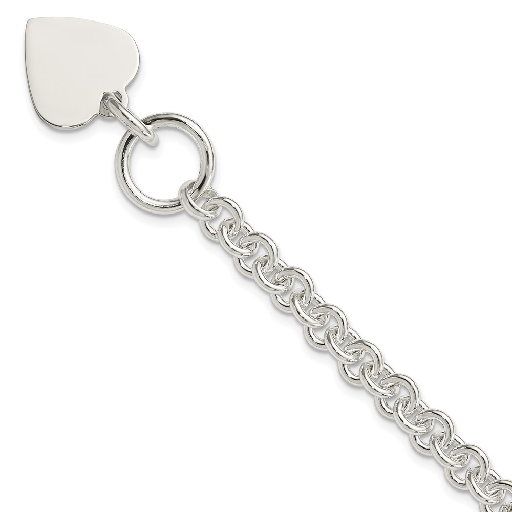 Sterling Silver Engraveable Heart Disc on Fancy Link Toggle 7.75in Bracelet (QG1149-7.75)