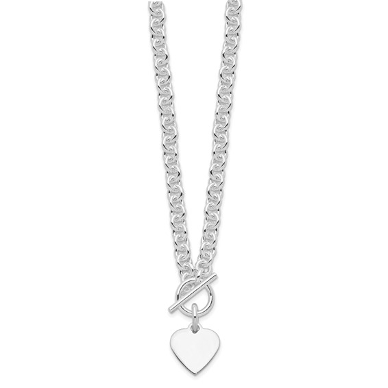 Sterling Silver RH-plated Heart Disc on Toggle 18in Necklace