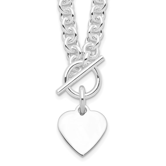 Sterling Silver RH-plated Heart Disc on Toggle 18in Necklace