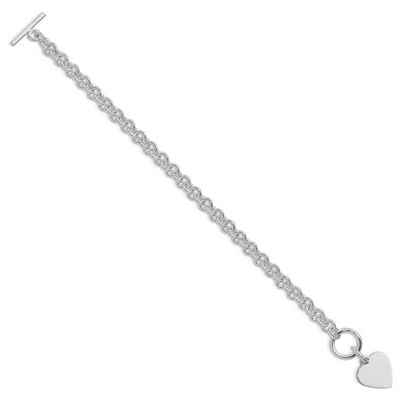 Sterling Silver RH-plated Heart Disc on Toggle 7.75in Bracelet