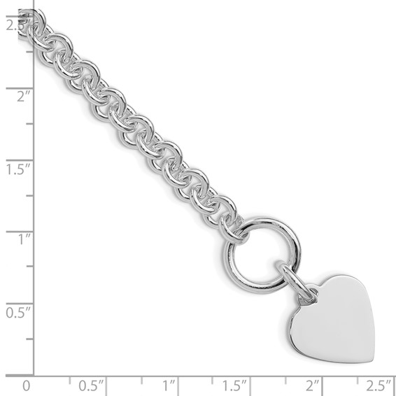 Sterling Silver RH-plated Heart Disc on Toggle 7.75in Bracelet