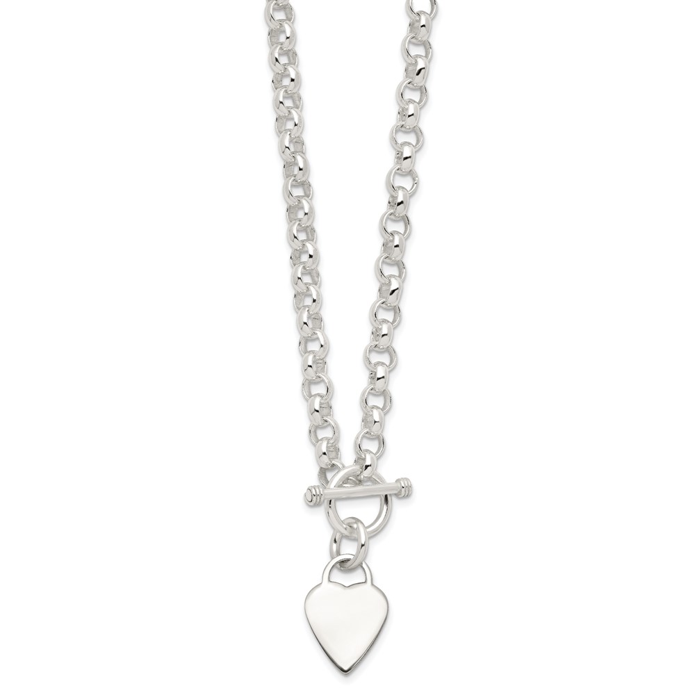 Sterling Silver Engraveable Heart Disc on Fancy Link Toggle Necklace (QG1150-18)