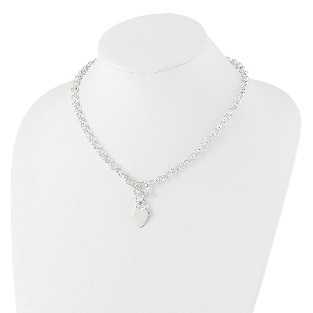 Sterling Silver Engraveable Heart Disc on Fancy Link Toggle Necklace (QG1150-18)