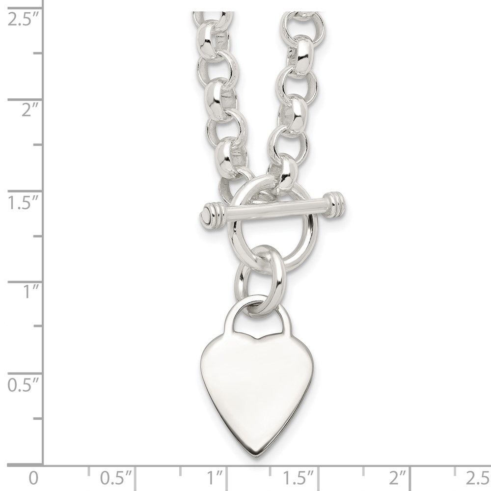 Sterling Silver Engraveable Heart Disc on Fancy Link Toggle Necklace (QG1150-18)