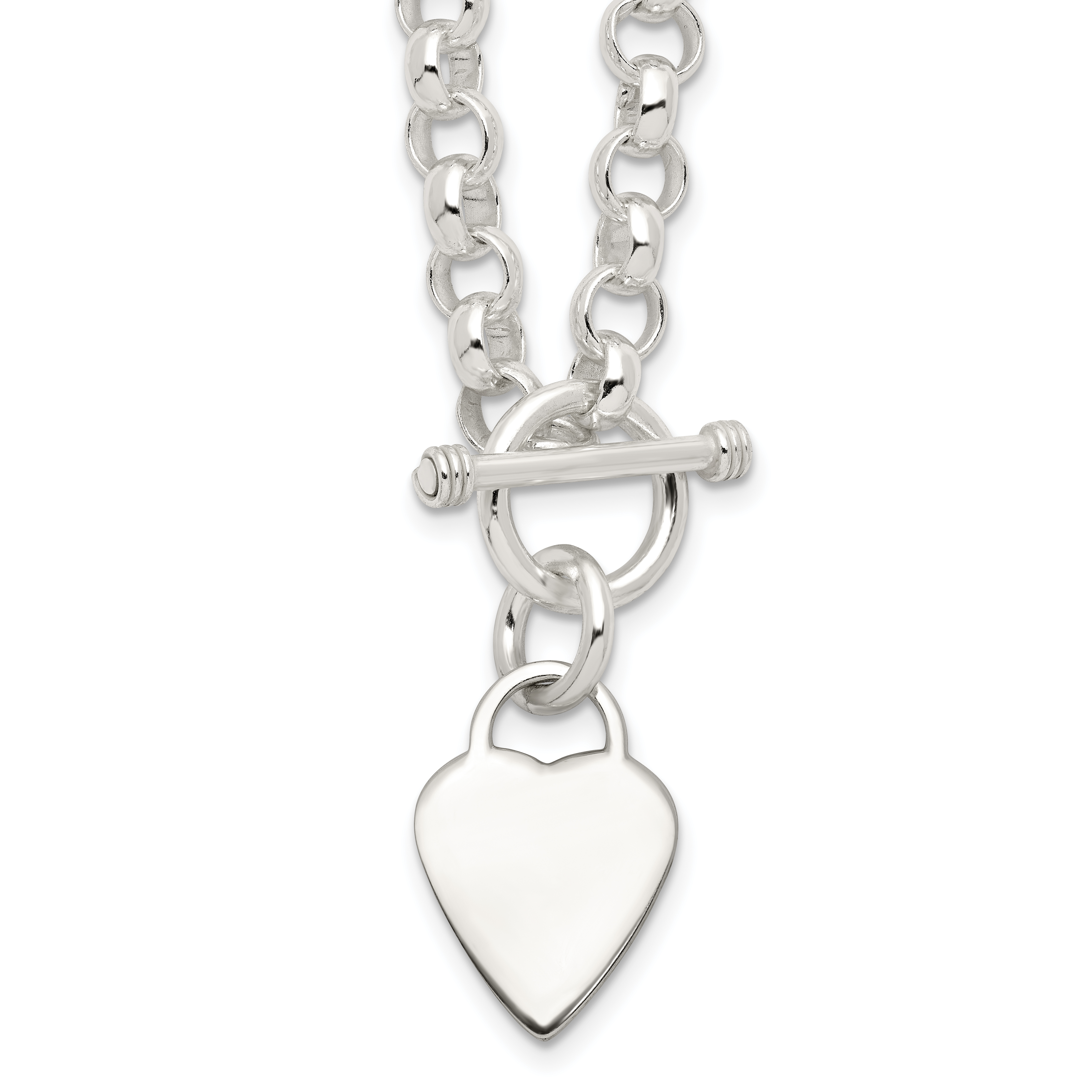 Sterling Silver Engraveable Heart Disc on Fancy Link Toggle Necklace (QG1150-18)