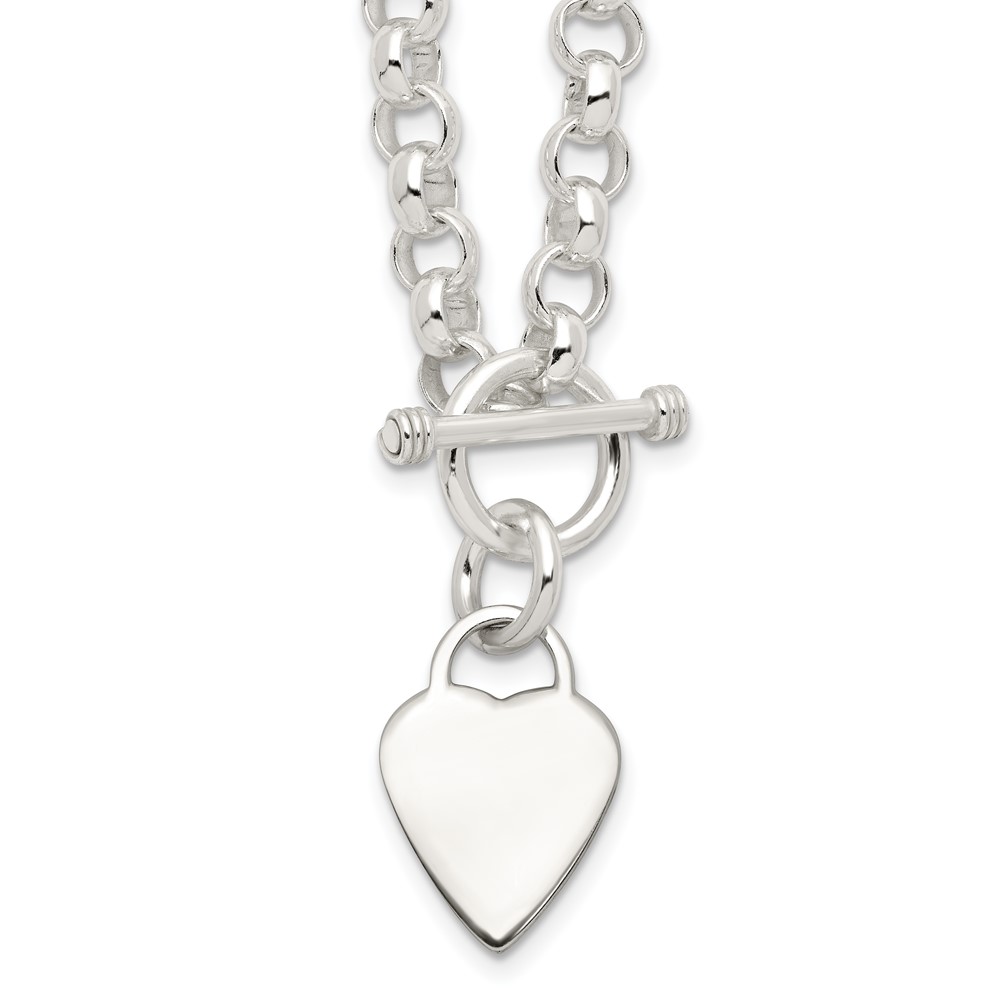 Sterling Silver Engraveable Heart Disc on Fancy Link Toggle Necklace (QG1150-18)