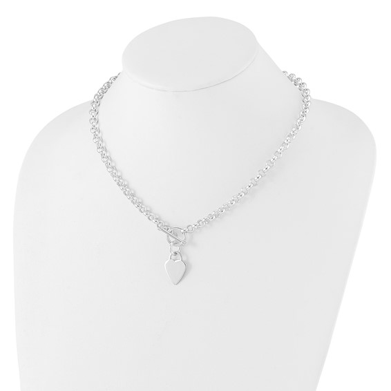 Sterling Silver RH-plated Heart Disc on Toggle Necklace