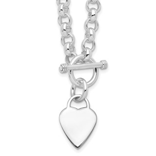 Sterling Silver RH-plated Heart Disc on Toggle Necklace
