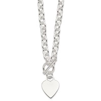 Sterling Silver Engravable 29x 22mm Heart Charm Fancy Rolo Link Toggle Necklace, 18" view 2