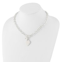 Sterling Silver Engravable 29x 22mm Heart Charm Fancy Rolo Link Toggle Necklace, 18" view 3