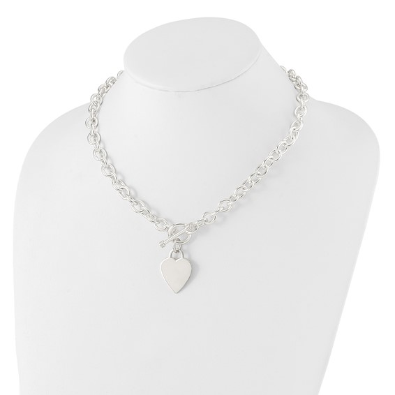Sterling Silver Engraveable Heart Fancy Link Toggle Necklace