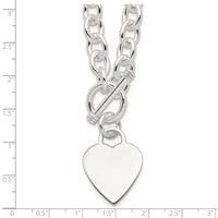 Sterling Silver Engravable 29x 22mm Heart Charm Fancy Rolo Link Toggle Necklace, 18" view 4