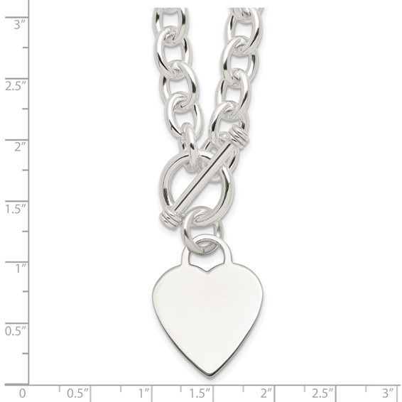 Sterling Silver Engraveable Heart Fancy Link Toggle Necklace