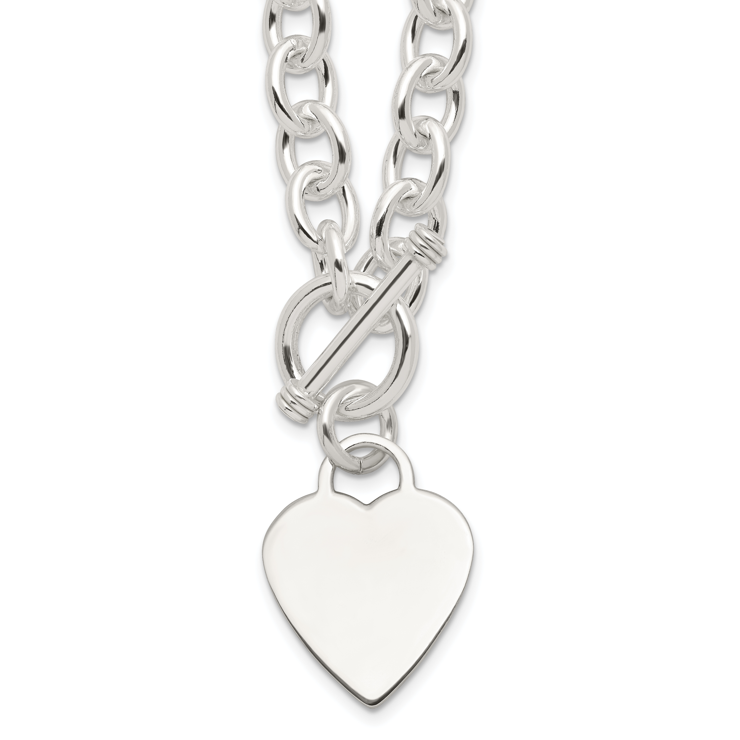 Sterling Silver Engraveable Heart Fancy Link Toggle Necklace (QG1151-18)