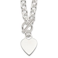 Sterling Silver Engravable 29x 22mm Heart Charm Fancy Rolo Link Toggle Necklace, 18" view 1