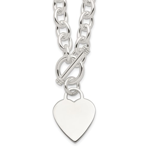 Sterling Silver Engravable 29x 22mm Heart Charm Fancy Rolo Link Toggle Necklace, 18"