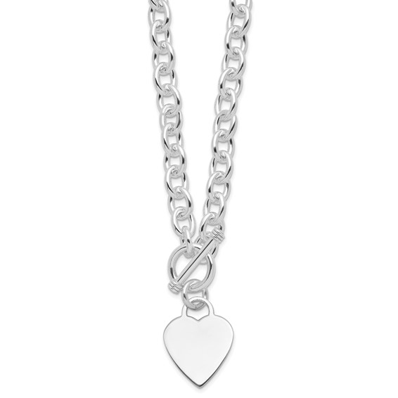 Sterling Silver RH-plated Heart Fancy Link Toggle Necklace