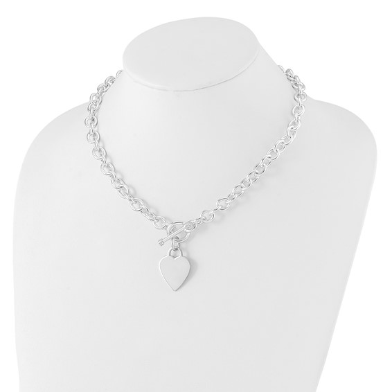 Sterling Silver RH-plated Heart Fancy Link Toggle Necklace