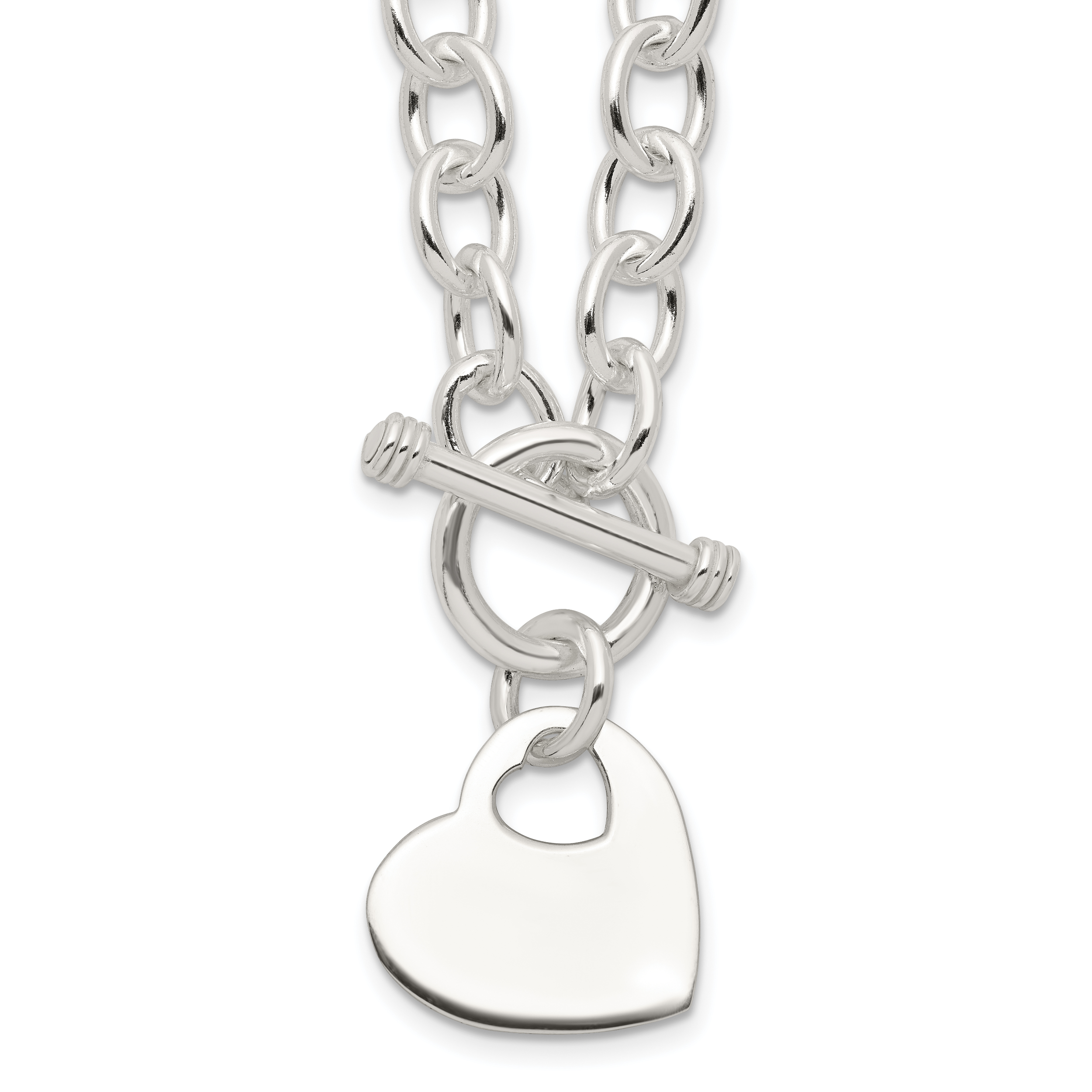 Sterling Silver Engraveable Heart Disc on Fancy Link Toggle Necklace (QG1153-18)