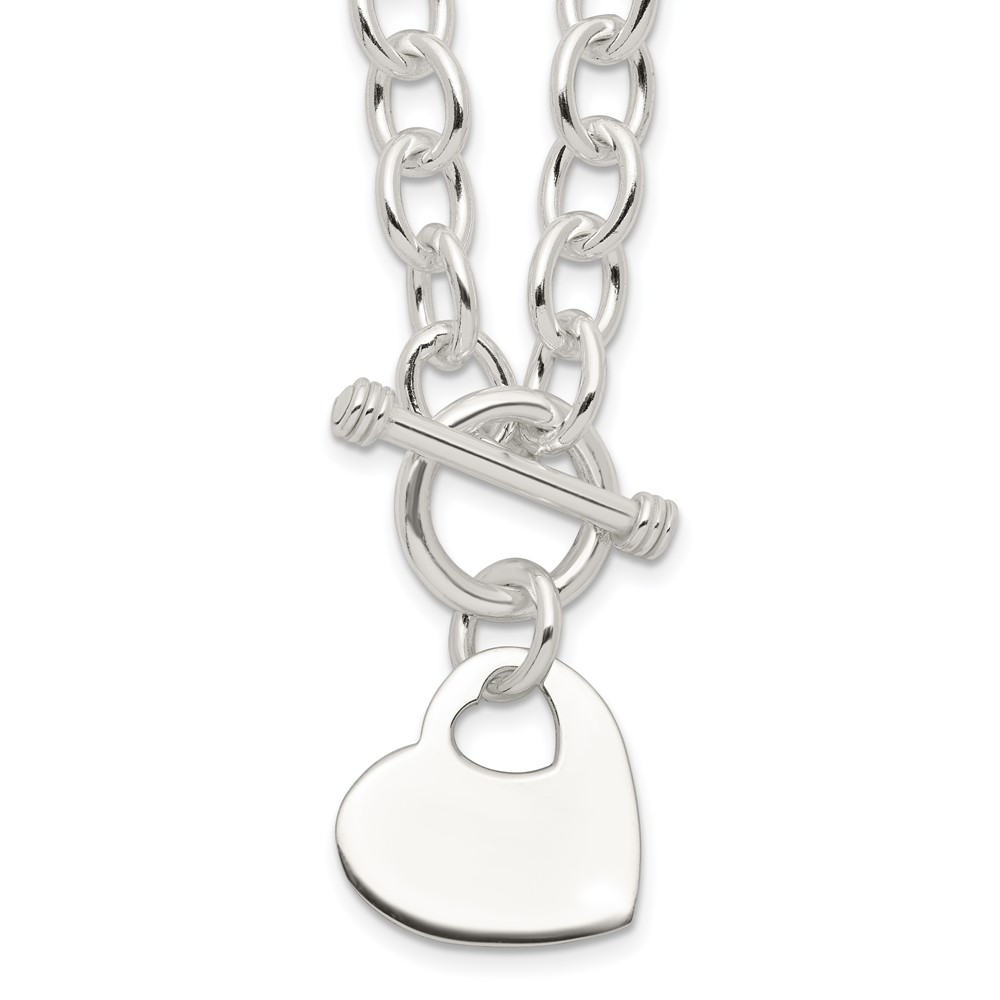 Sterling Silver Engraveable Heart Disc on Fancy Link Toggle Necklace (QG1153-18)