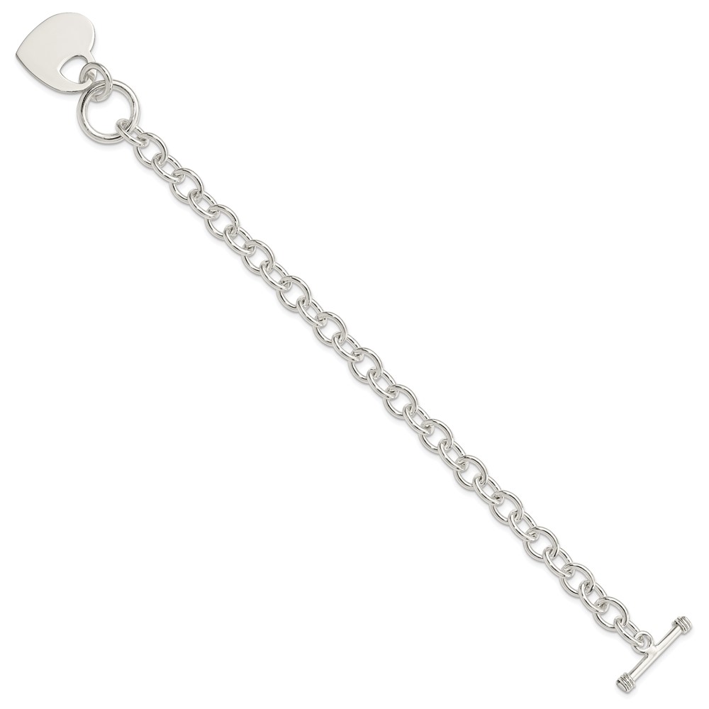 Sterling Silver Engraveable Heart Disc on Fancy Link Toggle Bracelet (QG1153-8.75)