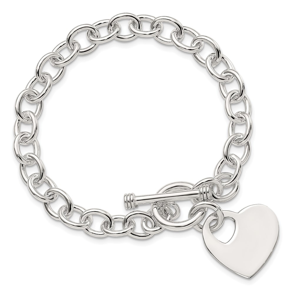 Sterling Silver Engraveable Heart Disc on Fancy Link Toggle Bracelet (QG1153-8.75)