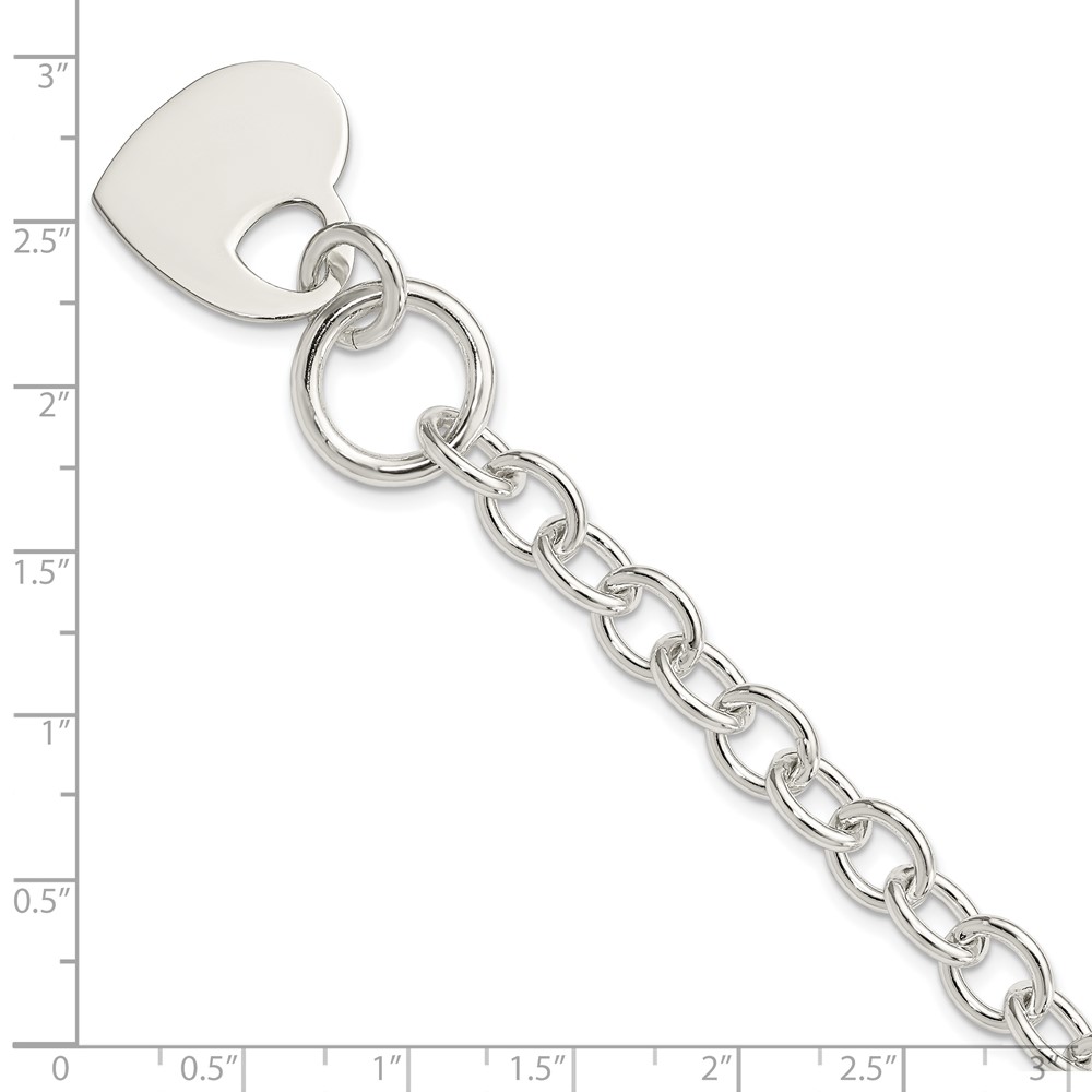 Sterling Silver Engraveable Heart Disc on Fancy Link Toggle Bracelet (QG1153-8.75)