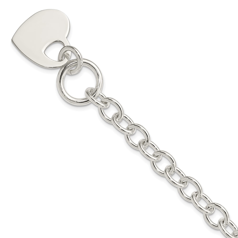 Sterling Silver Engraveable Heart Disc on Fancy Link Toggle Bracelet (QG1153-8.75)