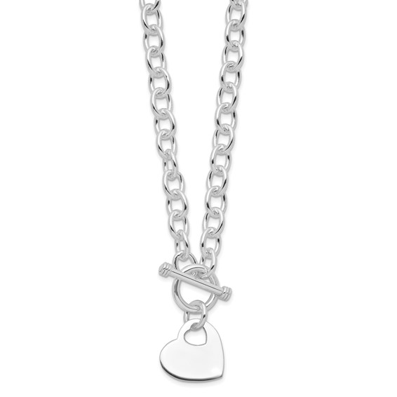 Sterling Silver RH-plated Heart Disc on Toggle Necklace
