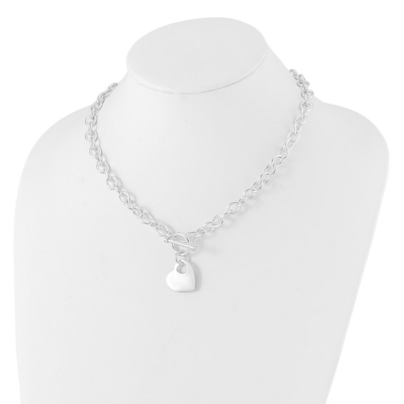 Sterling Silver RH-plated Heart Disc on Toggle Necklace