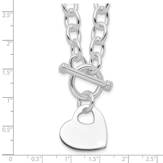 Sterling Silver RH-plated Heart Disc on Toggle Necklace