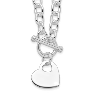 Sterling Silver RH-plated Heart Disc on Toggle Necklace