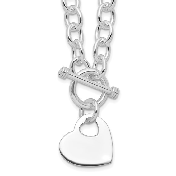 Sterling Silver RH-plated Heart Disc on Toggle Necklace