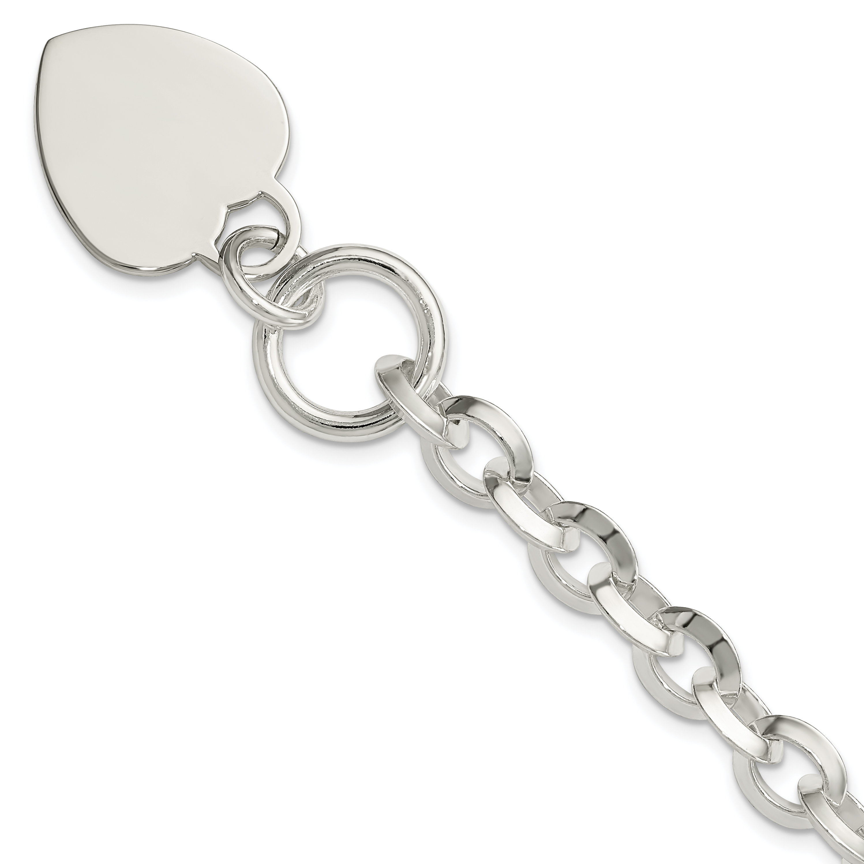 Sterling Silver Engraveable Heart Disc on Fancy Link Toggle Bracelet (QG1155-7.75)