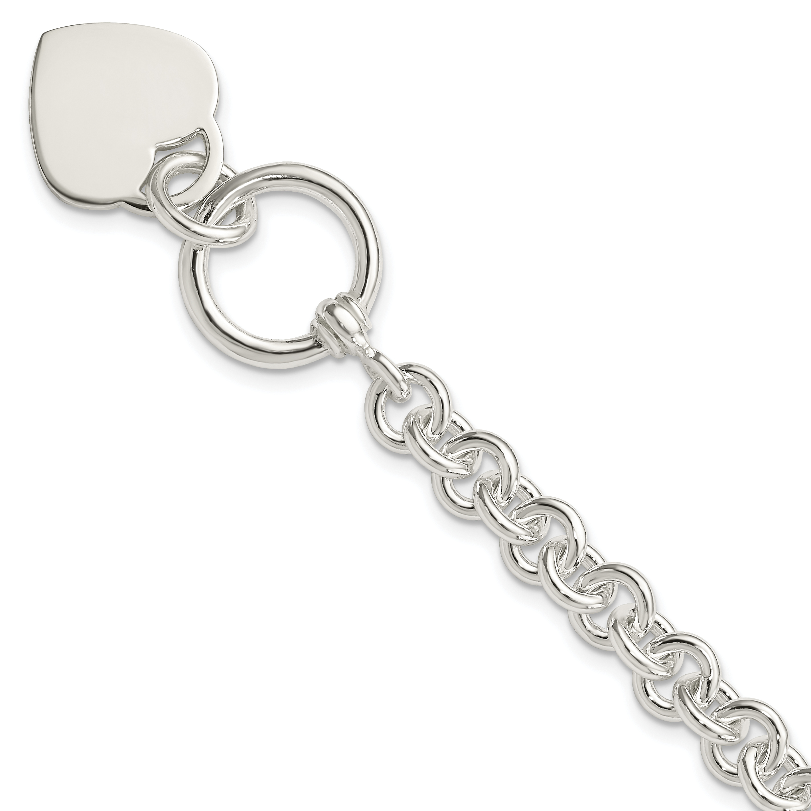 Sterling Silver Engraveable Heart Disc on Fancy Link Toggle Bracelet (QG1156-7.75)