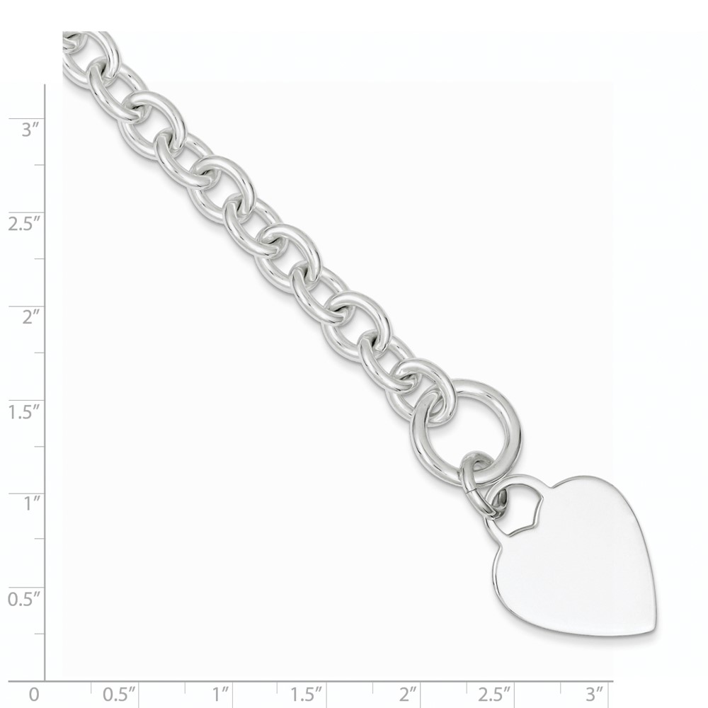 Sterling Silver Engraveable Heart Disc on Fancy Link Toggle Bracelet (QG1161-8.75)