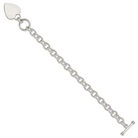 Sterling Silver Engravable 29x 22mm Heart Disc on Fancy Rolo Link Toggle Bracelet, 7.75" view 2