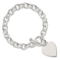 Sterling Silver Engravable 29x 22mm Heart Disc on Fancy Rolo Link Toggle Bracelet, 7.75" view 3
