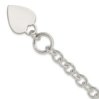 Sterling Silver Engravable 29x 22mm Heart Disc on Fancy Rolo Link Toggle Bracelet, 7.75" view 1