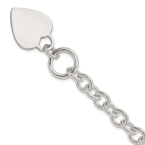 Sterling Silver Engraveable Heart Disc on Fancy Link Toggle Bracelet