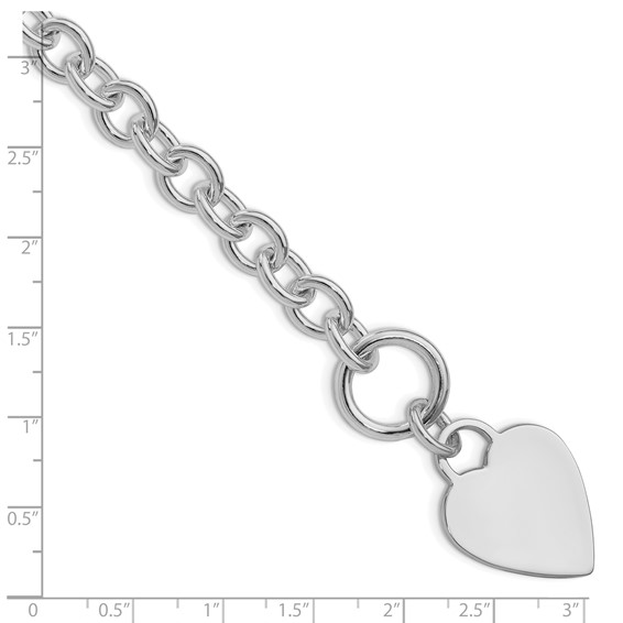 Sterling Silver RH-plated Heart Disc on Toggle Bracelet