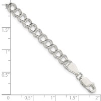 Sterling Silver 5.25mm Solid Double Link Charm Bracelet, 6" view 4