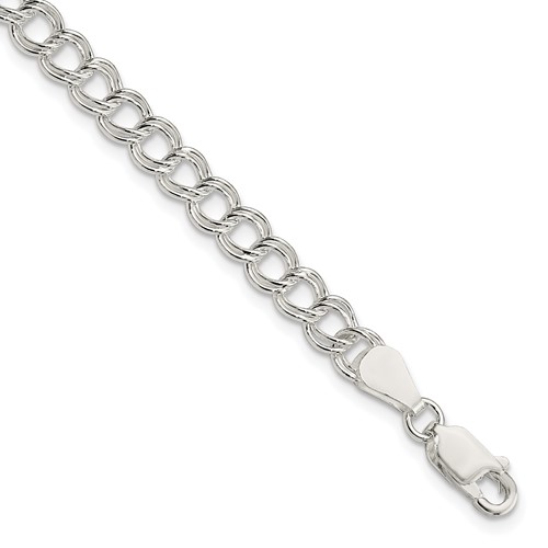 Sterling Silver 5.25mm Solid Double Link Charm Bracelet