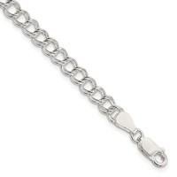 Sterling Silver 5.25mm Solid Double Link Charm Bracelet, 6" view 1