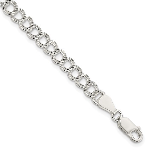 Sterling Silver 5.25mm Solid Double Link Charm Bracelet, 6"