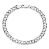 Amore La Vita Sterling Silver Rhodium-plated Solid 5.25mm Double Link Bracelet with Lobster Clasp Charm, 8" view 4