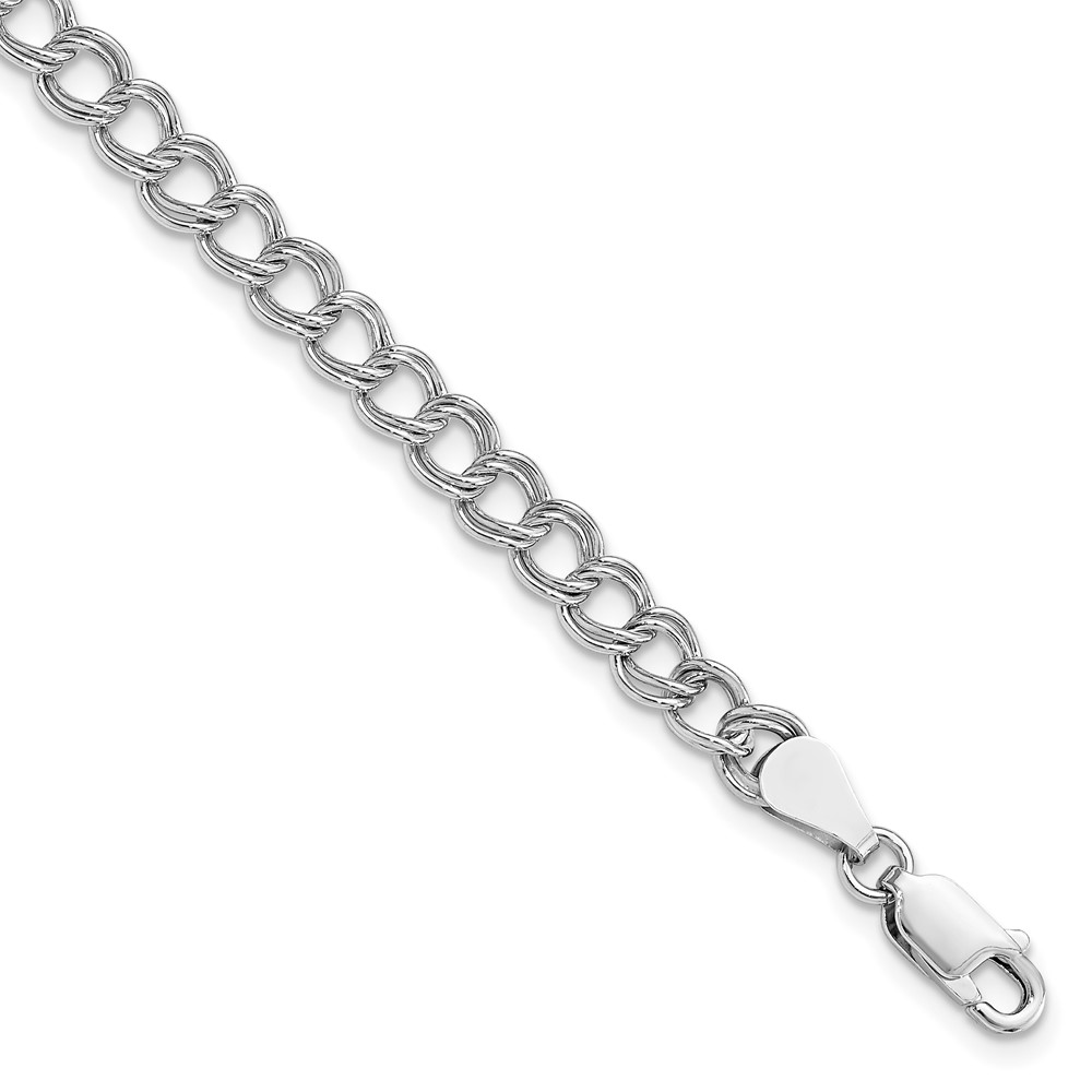 Amore La Vita Sterling Silver Rhodium-plated Solid 5.25mm Double Link Bracelet with Lobster Clasp Charm, 8"