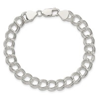 Sterling Silver 7.75mm Solid Double Link 6 Inch Charm Bracelet view 3