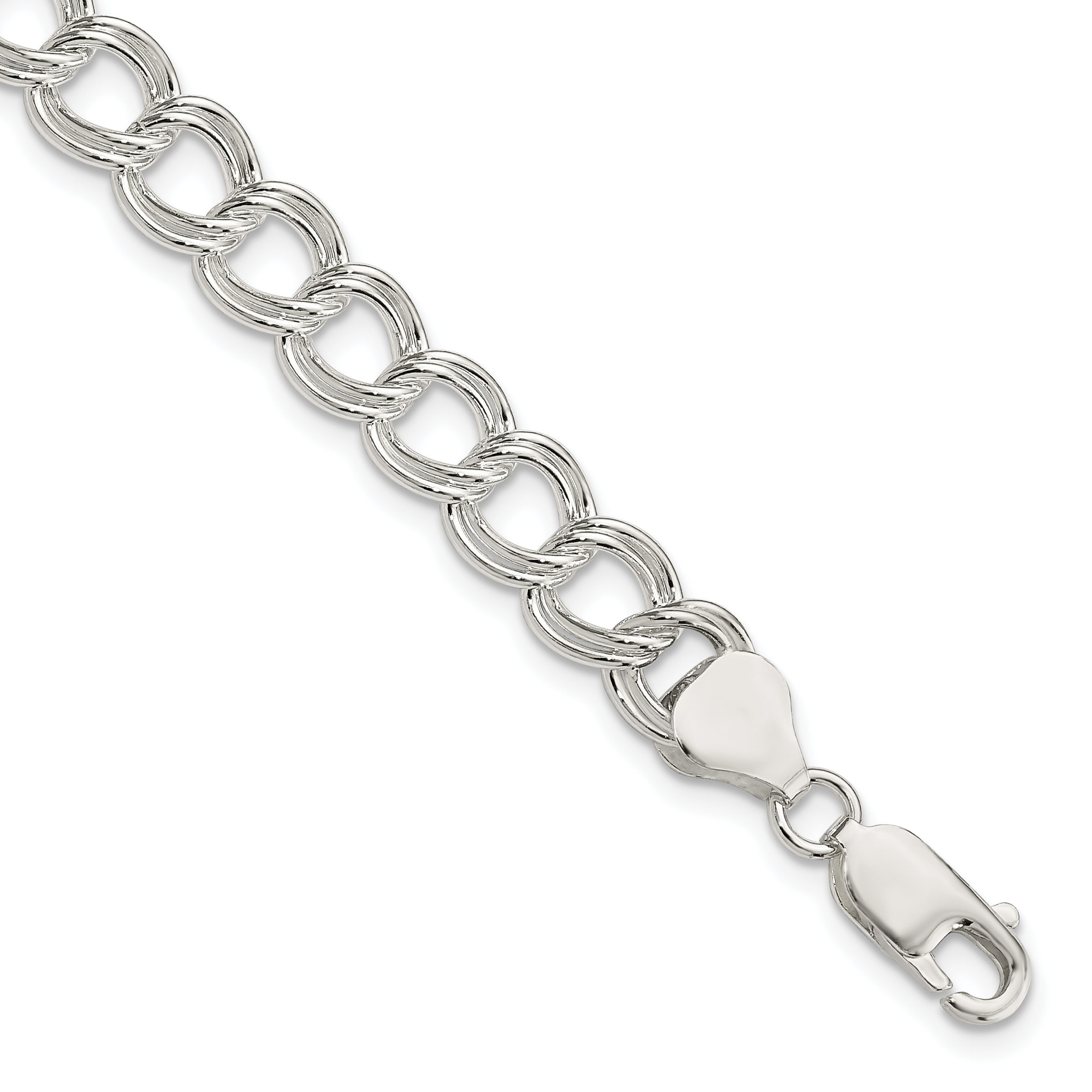 Sterling Silver 7.75mm Solid Double Link Charm Bracelet (QG1163-6)