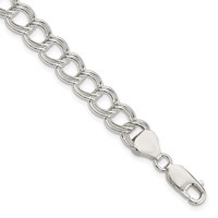 Sterling Silver 7.75mm Solid Double Link 6 Inch Charm Bracelet view 1